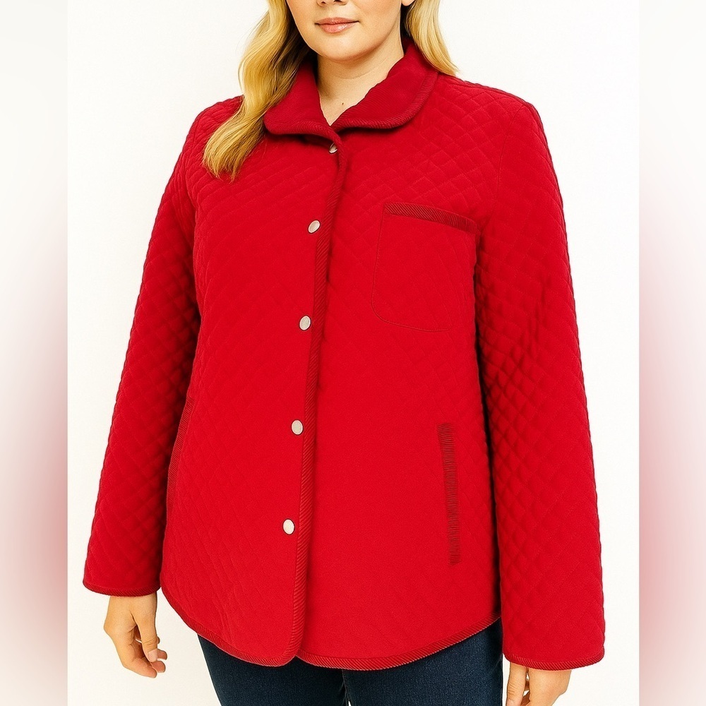 Talbot Quilted Red Button-Up Jacket Cozy Corduroy Trim (1054)